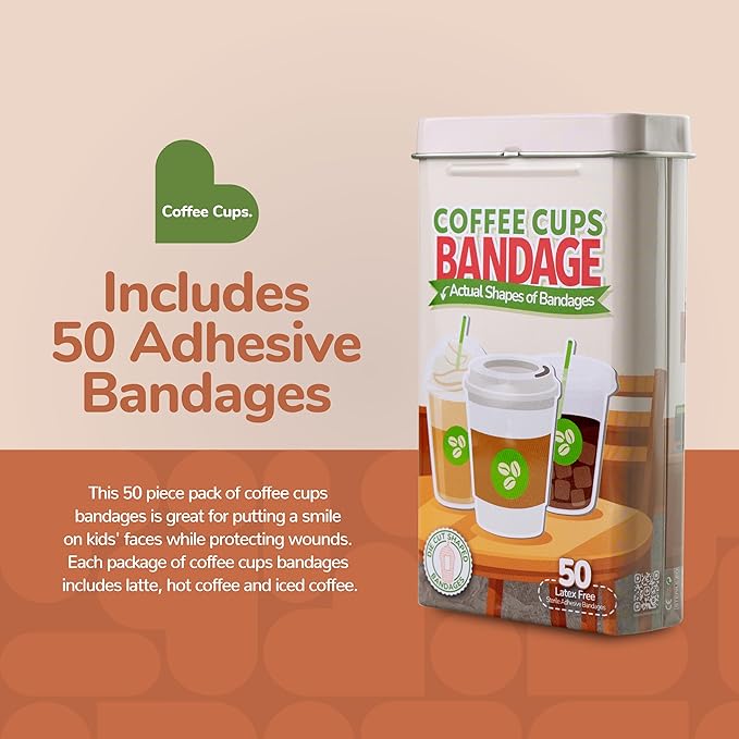BioSwiss Bandages, Coffee Cup Shaped Self Adhesive Bandage Set, Latex Free, Sterile Wound Care, 50 Count