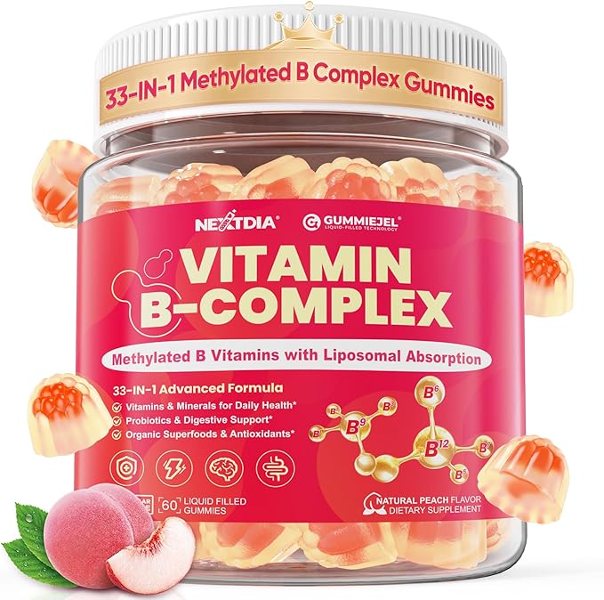 Methylated Vitamin B Complex Gummies for Women & Men, High Dose 2000 mcg Methyl B12, Liposomal Super All B Vitamins Methylfolate, B1, B2, B3, B5, B6, B7, Vitamin C, Choline for Energy, Focus, 60Counts