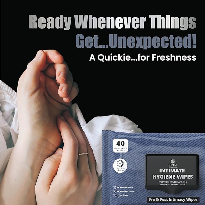 Skin Elements Intimate Hygiene Wipes | Unisex | pH Balanced Wet Wipes | Tea Tree Oil & Neem Extracts | 40 Intimate Hygiene Wet Wipes | For Pre and Post Intimacy