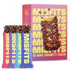 Misfits Protein Bar Variety Pack | Nutrition Bars - 14-15g Protein, 1g Sugar, Plant-based, Low Carb, Non-GMO, Gluten Free Snacks | Vegan Protein Bars | Pack of 12, Multiple Flavors