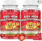 Iron Supplement Gummies for Kids, Kids Multivitamin with Iron Gummies - Zinc, Vitamin B Complex, A, C, D3, B12, Folate for Blood Builder & Energy Support, Iron Deficiency, Vegan Strawberry 120ct
