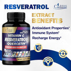 Organic Cadane Resveratrol Supplement - 12in1 Blended with VIT.C, Quercetin, Berberine, Turmeric, Green Tea & More - 90 Capsules 3 Month