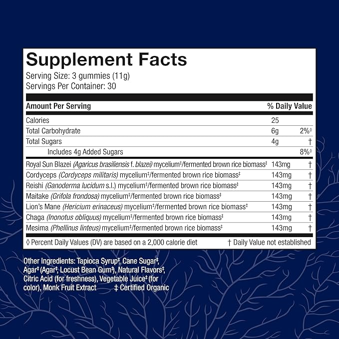 Host Defense Immune Gummies - 7 Species Blend - Mushroom Supplement for Immune Support - Includes Royal Sun Blazei, Cordyceps, Reishi, Maitake, Lion's Mane, Chaga & Mesima - 90 Gummies (30 Servings)