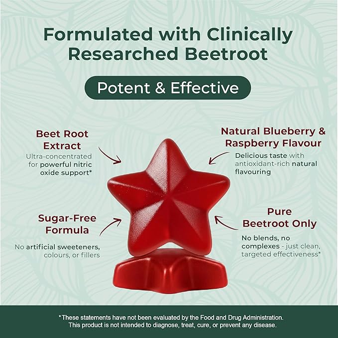 PurePremium Beet Root Gummies - 60 Sugar Free Chews - Nitric Oxide Beetroot Gummies | Natural Blueberry Flavor - Supplements for Normal Blood Pressure – 1 Month Supply
