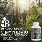 Bronson Vitamin K2 D3 (MK7) Supplement Non-GMO Formula Vitamin D3 5000IU (125 mcg) & 90 mcg K2 MK-7, Easy to Swallow D & K Complex, 200 Tablets