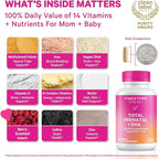 Pink Stork Total Prenatal Vitamins with DHA, Folate, and Iron, 3 Month Supply to Help Support Fetal Development, Pregnancy Must Haves - 180 Capsules