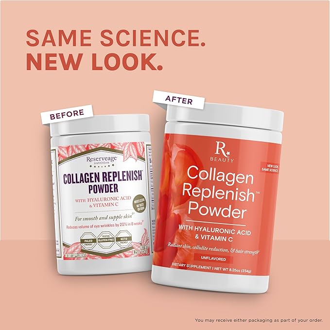 Reserveage Beauty Collagen Replenish Powder - No-Taste Collagen for Radiant Skin & Hair Growth - Mixes Easily in Liquid or Smoothie - 8.25 oz