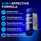 NMNH Supplement with NAD Supplement Maximum Potency with Resveratrol & Pterostilbene, CoQ10 & Black Pepper, for Cellular Energy, Anti-Aging Support, Sirtuin Activation & Methylation Support, 120