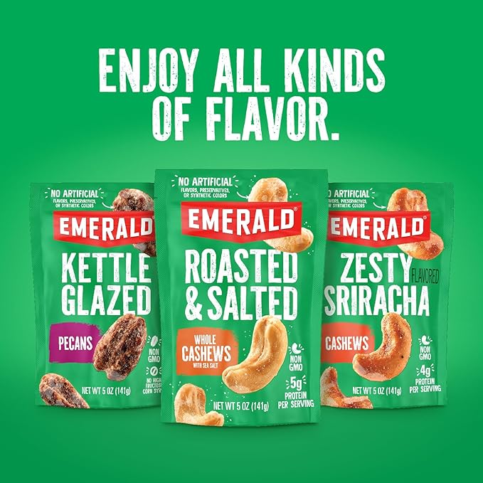 Emerald Nuts Mixed Nuts Variety Pack 18ct (2-Pack), 100-Calorie Individual Packs, Features Dry Roasted Almonds, Natural Almonds & Walnuts, and Roasted & Salted Cashews