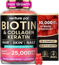 Venture Pal Biotin Gummies with Collagen & Keratin - Hair Growth Support Skin and Nail Strength Vitamins for Women & Men - Biotin 10000mcg | B-Complex | Saw Palmetto - Sugar Free, Non-GMO, 60ct