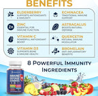 JB Wellness Co 8 in 1 Immune Defense Booster Supplement Gummies with Astragalus Root, Vitamin C and Zinc, Vitamin D3, Elderberry and Quercetin (2 Pack)