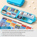 14 Grids Travel Pill Organizer Box with 415-Pcs Medicine Name Labels - Pocket Daily Pharmacy Case Container Kit - Travel Medication Holder Dispenser for Fish Oil Vitamin Supplement Storage - Blue