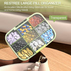 Restree Pill Organizer, Large & Waterproof Travel Pill Case, Adjustable Dividers for Daily Vitamins, Supplements, Fish Oil - Portable Medicine Box for Home & On-The-Go, 9 Compartment (Green)
