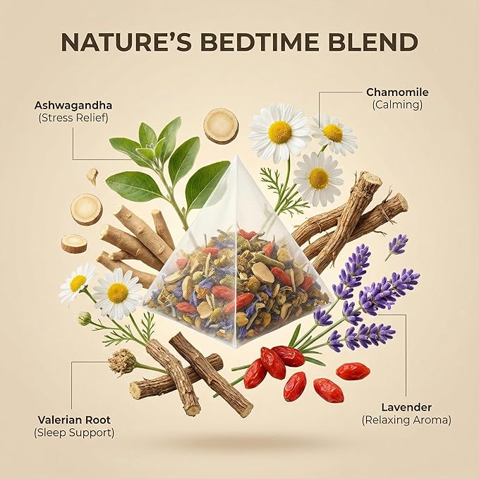 Herblight Bedtime Tea with Valerian Root & Ashwagandha (2 Pack) - 30 Bags Value Set - Caffeine-Free Herbal Tea for Sleep Support & Deep Relaxation - Premium Whole Leaf Blend