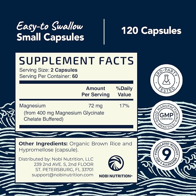 Magnesium Glycinate 400mg | High Absorption Formula for Sleep, Calm, Muscle Relaxation, Heart, Bone & Nerve Support for Women & Men | Chelated Magnesium Glycinate Supplement | 120 Ct (2 Month Supply)