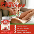 D Mannose with Cranberry Gummies, D-Mannose Supplements 1300mg for Women, Support Natural Urinary Tract & Bladder Health, Sugar-Free, 60 Count