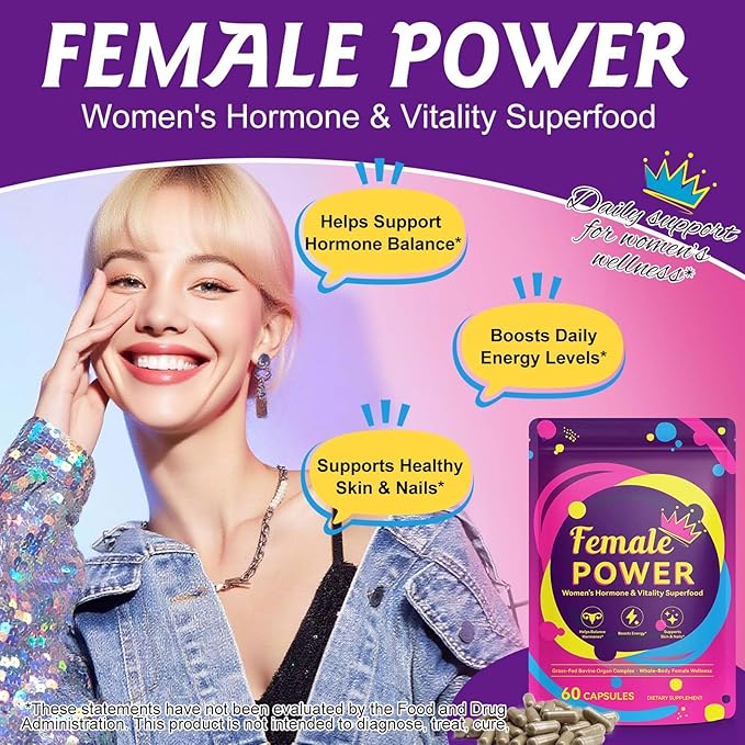 2 Pack Hormone Balance for Women, Female-Optimized Beef Organ Superfood Supplement for Women, PMS Support Supplement, 100% Grass Fed Beef Liver Capsules, Balance Hormones, Energy,Menstrual Cramp,Mood