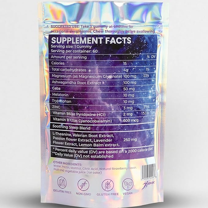 Vemax Sleep Gummies Adult Melatonin 10mg, L-Theanine, Magnesium, Lavender, Lemon Balm and Ashwagandha, Drug Free Nighttime Rest Support, 60 Strawberry Flavored Sleep Aids for Adults, Zero Sugar