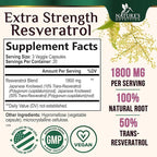 Resveratrol Supplement - 1800mg Per Serving Extra Strength Resveratrol Blend - Antioxidant Blend for Healthy Aging, Heart Health, Cellular Energy & Immune Support - Bottled in USA - 60 Capsules
