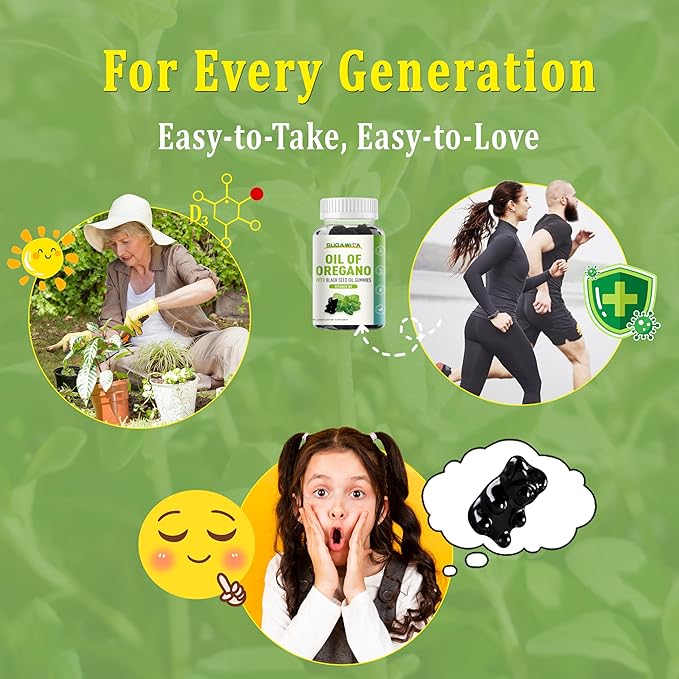 Oil of Oregano with Black Seed Oil + Vitamin D3 | 3 in 1 Oregano Oil 500mg Gummies for Immune Health | Retains High Concentrated Carvacrol & Thymoquinone | Non-GMO, Vegan | 60 Chews