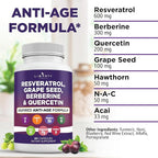 Liberty Lifestyle Resveratrol, Berberine, Grape Seed Extract, Quercetin, Polyphenol Supplement for Women and Men with Noni Extract, N-Acetyl Cysteine, Acai Extract (60 Count)