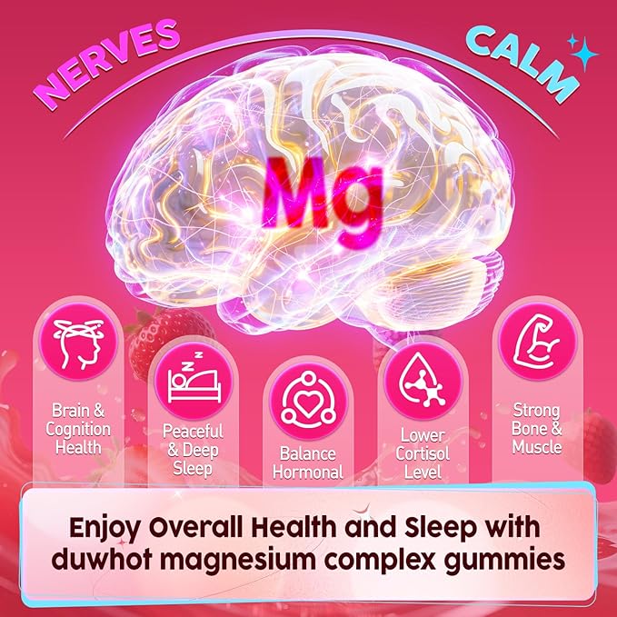 12-in-1 Magnesium Complex Gummies for Women, 1000mg Liposomal Magnesium Glycinate Citrate Malate Oxide Supplement with D3, Methylated B6&12, Zinc for Relax, Sleep, Bone, Muscle Health, Vegan, 60 Chews