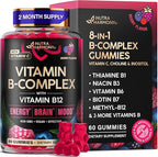 Vitamin B-Complex Gummies for Women & Men - Vitamin B12, B1, B2, B3, B5, B6, B7 & B9 - B Complex with Vitamin C & Choline - Energy, Brain & Mood - Natural Berry Flavor, Vegan - 60 Gummies for 2 Months