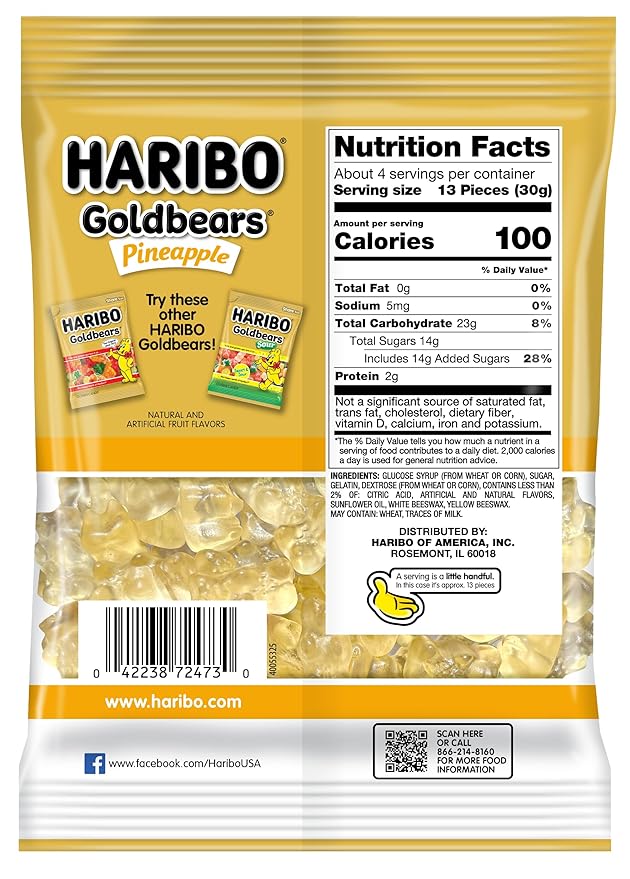 Haribo Gummi Candy | Goldbears Single Flavor Limited Edition | Pineapple, 4 oz. (Pack of 12)