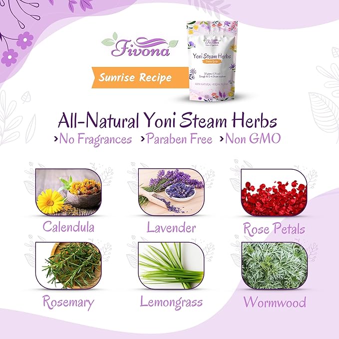 Fivona Yoni Steam Kit 2-in-1 Seat with V Steaming Herbs Sunrise Recipe for Detox, Cleansing, PH Balance and Odor Control
