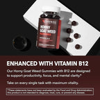 Horny Goat Weed Gummies with Vitamin B12 - Energy, Endurance & Performance Support for Male Health - 60 Count - Vegetarian-Friendly, Non-GMO, Pectin-Based - Raspberry Flavor, 1 Month Supply