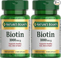 Nature's Bounty Biotin, Supports Metabolism for Energy and Healthy Hair, Skin, and Nails, 1000 mcg, 100 Tablets (Pack of 2)