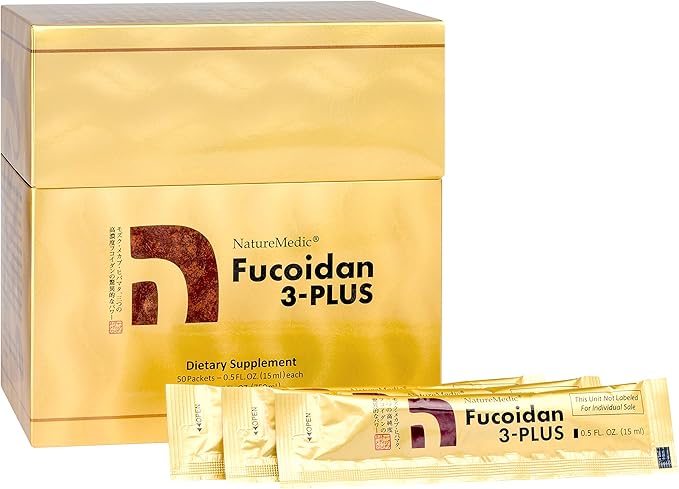 Fucoidan 3-Plus Brown Seaweed Immunity Supplement with Three Types of High Purity Fucoidan Organic Mekabu Fucus Mozuku Agaricus 50 Liquid Packets/Box Made in Japan (1 Box)