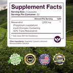 Pure Resveratrol Supplement - Extra Strength 600mg Trans-Resveratrol Per Serve - for Heart, Cognitive, Immune Health Support – Purified & Bioavailable - 60 Vegan Caps