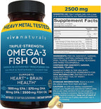Viva Naturals Omega 3 Fish Oil Supplement for Women and Men - 2500 mg Triple Strength Fish Oil Pills with Re-Esterified Omega 3 Fatty Acids Including EPA, DHA DPA - 240 Pescatarian-Friendly Softgels