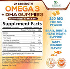 Omega 3 Fish Oil Gummies - Heart Healthy Omega 3 Gummy Supplement with High Absorption DHA & EPA, Extra Strength Joint & Brain Support, Delicious Orange Flavor Fish Oil Nature's Vitamin - 120 Gummies