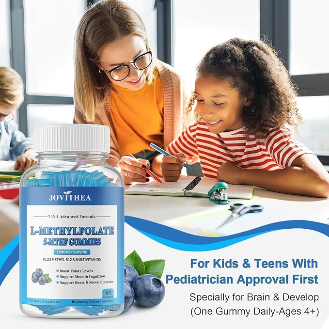 2 Pack L-Methylfolate 15mg Gummies with Methyl B12, Folate 5-MTHF Supplement for Mood, Brain Health, Cognition & Immunity, Sugar Free, Vegan, Non-GMO, 120 Count