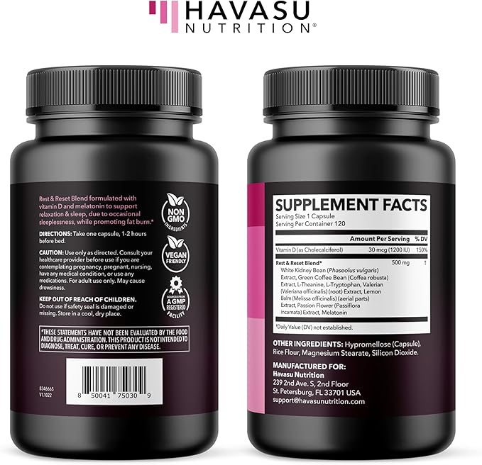 Night Time Fat Burner for Women - Appetite Suppressant for Weight Loss - 120 Count - Herbal Metabolism Booster with Melatonin for Sleep Support - Vegan, Non-GMO Capsules - 4 Month Supply