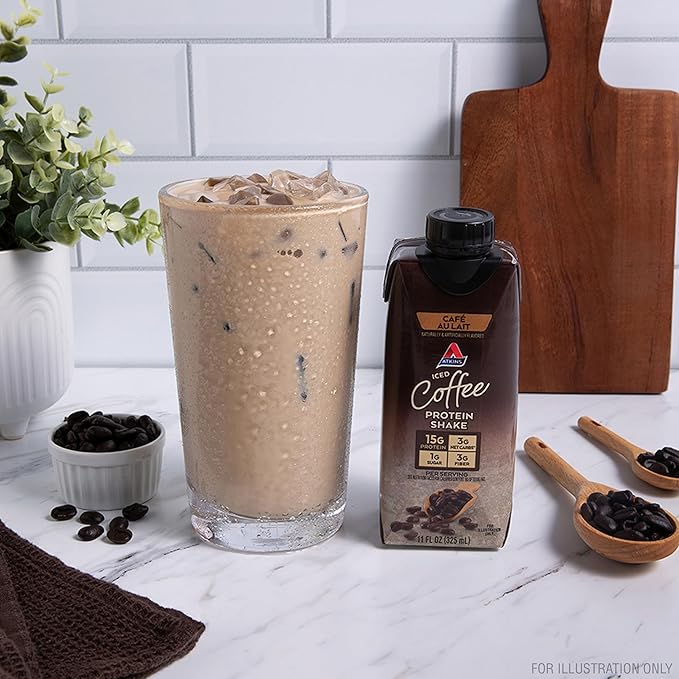 Atkins Café au Lait Iced Coffee Flavored High Protein Shake, Low Sugar and Low Carb, Keto Friendly, Ready to Drink Protein Drink, Gluten Free, 12 Count