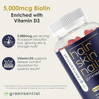 Sugar-Free Hair, Skin & Nails Gummies - Complete Vitamin Complex w/Natural Ingredients - Fuller Hair Support - No Artificial Colors, Natural Strawberry Flavor, Made in USA, 60 Ct