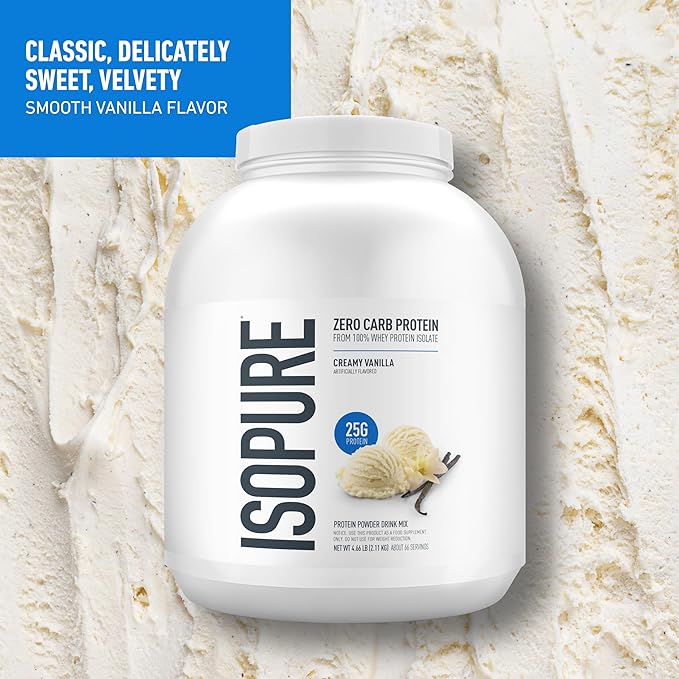 Isopure Zero Carb 100% Pure Whey Isolate Protein Powder, Gluten Free, With Vitamins, Creamy Vanilla, 25g Protein Per Serving, 4.5 Lbs, 66 Servings (Packaging May Vary)