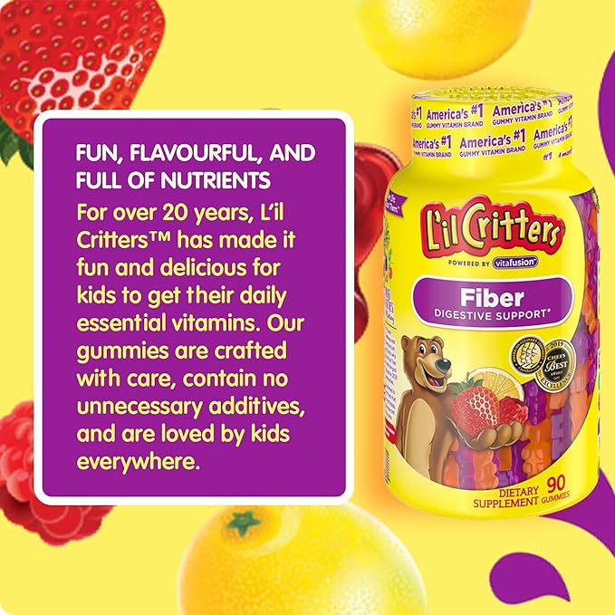 L’il Critters Fiber Daily Gummy Supplement for Kids, for Digestive Support, Berry and Lemon Flavors, 90 Gummies