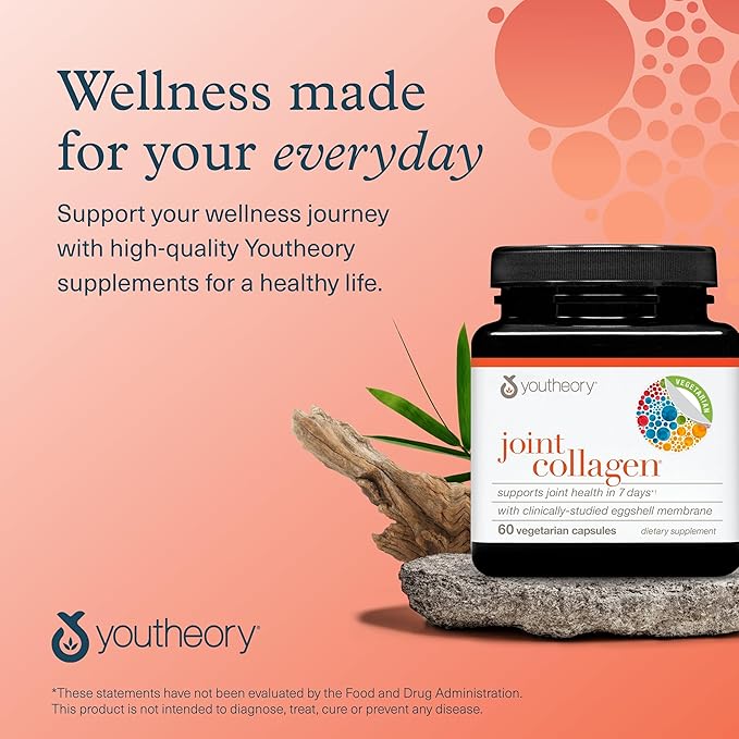 Youtheory Joint Collagen - Vegetarian Collagen Supplement with NEM Eggshell Membrane & Boswellia Extract - Dairy, Soy & Gluten Free - 60 Vegetarian Capsules
