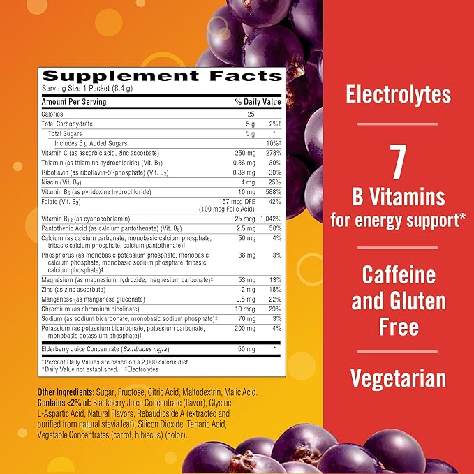 Emergen-C Elderberry Fizzy Drink Mix, Elderberry Immune Support, Natural Flavors, With High Potency Vitamin C, 18 Count