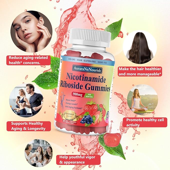2 Pack NAD Resveratrol Supplement, Sugar Free 900mg Gummies with Quercetin, Collagen, Vitamin Support Anti Aging, Cell Regeneration, Energy Boost, Skin Improvement for Women Men