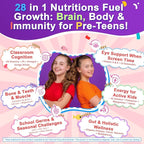 Multivitamin Filled Gummies for Teen Boys Girls 12-17, 18, 19, Kids 10+ Multivitamin with Omega 3, Calcium + Magnesium + Zinc, Multi-Minerals for Adolescent 10-19S Brain, Bone, Energy, Immune, 2Pack
