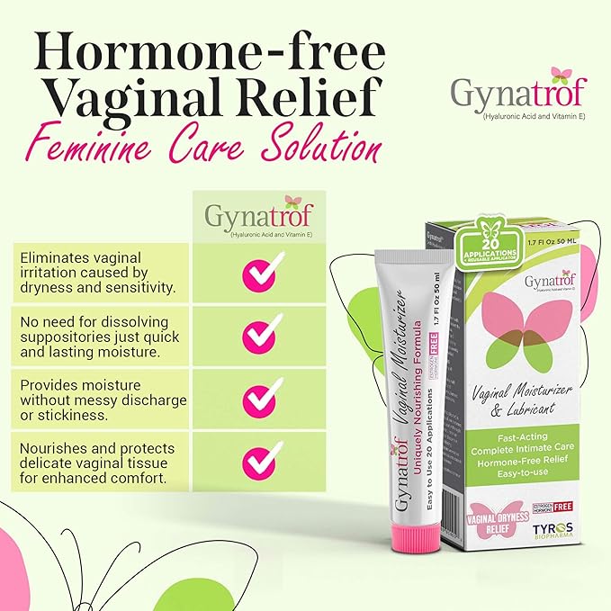 Gynatrof Vaginal Moisturizer, Long-Lasting for Vaginal Dryness & Irritation, Hormone-Free Hyaluronic Acid & Vitamin E Feminine Care, Daily Hydration For Intimate Feminine Care, 1.7 fl oz