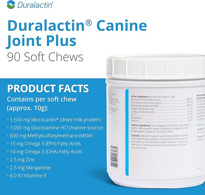 PRN Pharmacal Duralactin Canine Joint Plus Soft Chews - Joint Health Supplement for Dogs & Puppies - Pet Mobility Support - 90 Soft Chews