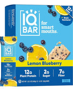 IQBAR Clean Plant Protein Bars - Lemon Blueberry - 12 Count - Keto, Vegan, High Fiber, Gluten and Dairy Free, Low Sugar Snack - Brain and Body Nutrients for Focus, Energy, Meal Replacement