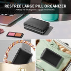 Restree Weekly Pill Organizer 8 Compartment, [Triple Seal Magnetic Lock] Travel Pill Case with Labels & Inner Lid, Moisture Proof for Vitamins, Fish Oil, Supplements, Daily Meds – 7+1 Large (Black)