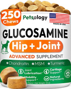Glucosamine for Dogs - 250 Chews with Chondroitin - Hip and Joint Supplement with MSM - Turmeric - Omega 3 - Joint Pain Relief - Advanced Support for Dog Health - For Large, Medium & Small Breeds